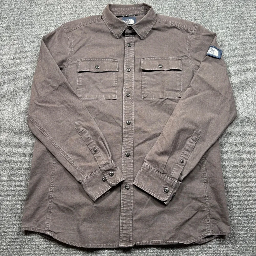The North Face Utility Shirt Mens M Brown Ripstop Long Sleeve Logo Pockets